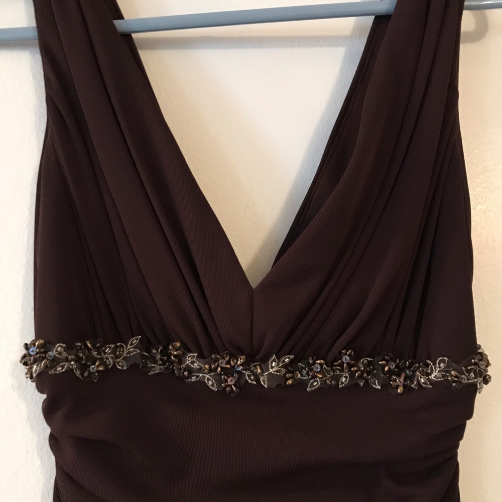 David Meister Brown dress leaf beading